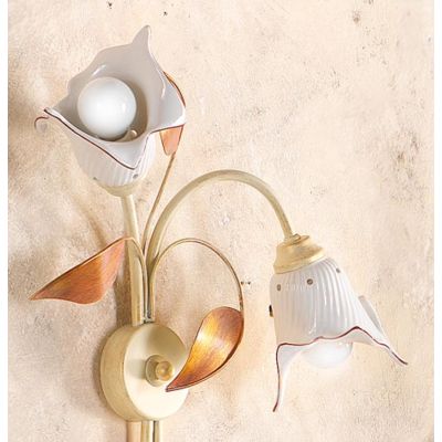 2209.A2 APPLIQUE 2 LUCI AVORIO CON PARALUMI IN CERAMICA BIANCA RIGATA E TRAFORATA MADE IN ITALY CRISTALENSI CERAMICA - Cristalen