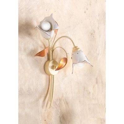 2209.A2 APPLIQUE 2 LUCI AVORIO CON PARALUMI IN CERAMICA BIANCA RIGATA E TRAFORATA MADE IN ITALY CRISTALENSI CERAMICA - Cristalen
