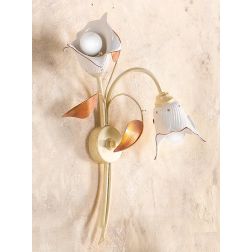 2209.A2 APPLIQUE 2 LUCI AVORIO CON PARALUMI IN CERAMICA BIANCA RIGATA E TRAFORATA MADE IN ITALY CRISTALENSI CERAMICA - Cristalen