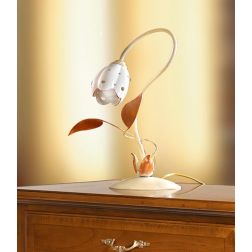 2210.L LAMPADA DA TAVOLO AVORIO CON PARALUME TULIPANO IN CERAMICA BIANCA TRAFORATA MADE IN ITALY CRISTALENSI CERAMICA - Cristale 2