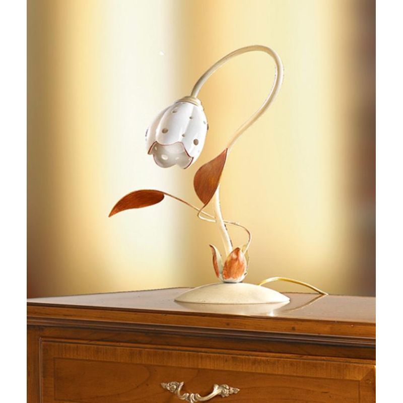 2210.L LAMPADA DA TAVOLO AVORIO CON PARALUME TULIPANO IN CERAMICA BIANCA TRAFORATA MADE IN ITALY CRISTALENSI CERAMICA - Cristale
