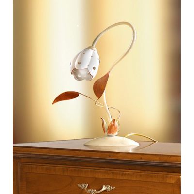 2210.L LAMPADA DA TAVOLO AVORIO CON PARALUME TULIPANO IN CERAMICA BIANCA TRAFORATA MADE IN ITALY CRISTALENSI CERAMICA - Cristale