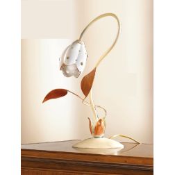2210.L LAMPADA DA TAVOLO AVORIO CON PARALUME TULIPANO IN CERAMICA BIANCA TRAFORATA MADE IN ITALY CRISTALENSI CERAMICA - Cristale