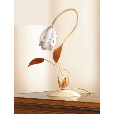 2210.L LAMPADA DA TAVOLO AVORIO CON PARALUME TULIPANO IN CERAMICA BIANCA TRAFORATA MADE IN ITALY CRISTALENSI CERAMICA - Cristale