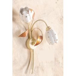 2210.A2 APPLIQUE 2 LUCI AVORIO CON PARALUMI TULIPANO IN CERAMICA BIANCA TRAFORATA MADE IN ITALY CRISTALENSI CERAMICA - Cristalen