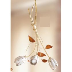 2210.3 LAMPADARIO A 3 LUCI AVORIO CON PARALUMI TULIPANO IN CERAMICA BIANCA TRAFORATA MADE IN ITALY CRISTALENSI CERAMICA - Crista