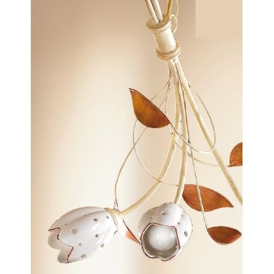 2210.3 LAMPADARIO A 3 LUCI AVORIO CON PARALUMI TULIPANO IN CERAMICA BIANCA TRAFORATA MADE IN ITALY CRISTALENSI CERAMICA - Crista