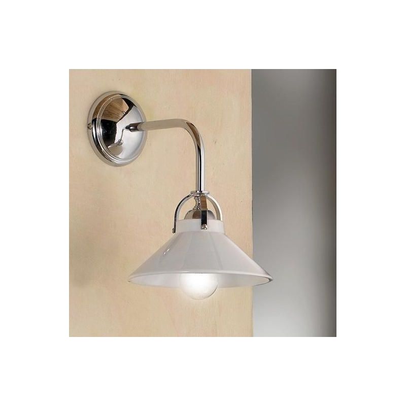 2221.A APPLIQUE MODERNA IN METALLO FINITURA CROMO CON PIATTO IN CERAMICA BIANCA LUCIDA MADE IN ITALY CRISTALENSI CERAMICA - Cris