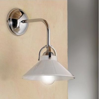 2221.A APPLIQUE MODERNA IN METALLO FINITURA CROMO CON PIATTO IN CERAMICA BIANCA LUCIDA MADE IN ITALY CRISTALENSI CERAMICA - Cris