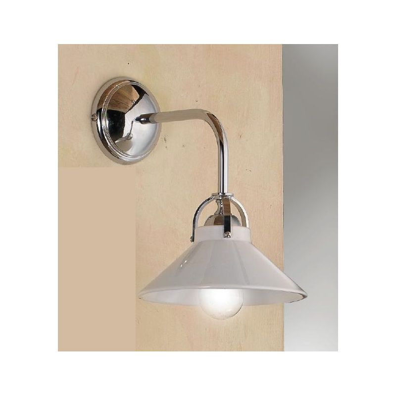 2221.A APPLIQUE MODERNA IN METALLO FINITURA CROMO CON PIATTO IN CERAMICA BIANCA LUCIDA MADE IN ITALY CRISTALENSI CERAMICA - Cris