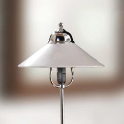 2221.L LAMPADA DA TAVOLO MODERNA IN METALLO FINITURA CROMO CON PIATTO IN CERAMICA BIANCA LUCIDA MADE IN ITALY CRISTALENSI CERAMI 2