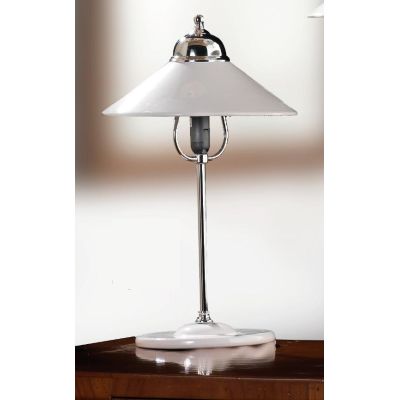 2221.L LAMPADA DA TAVOLO MODERNA IN METALLO FINITURA CROMO CON PIATTO IN CERAMICA BIANCA LUCIDA MADE IN ITALY CRISTALENSI CERAMI