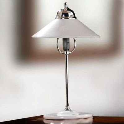 2221.L LAMPADA DA TAVOLO MODERNA IN METALLO FINITURA CROMO CON PIATTO IN CERAMICA BIANCA LUCIDA MADE IN ITALY CRISTALENSI CERAMI