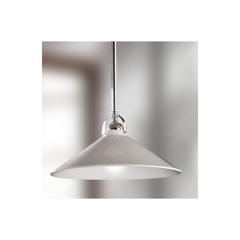 2221.1 SOSPENSIONE MODERNA IN METALLO FINITURA CROMO CON PIATTO IN CERAMICA BIANCA LUCIDA MADE IN ITALY CRISTALENSI CERAMICA - C