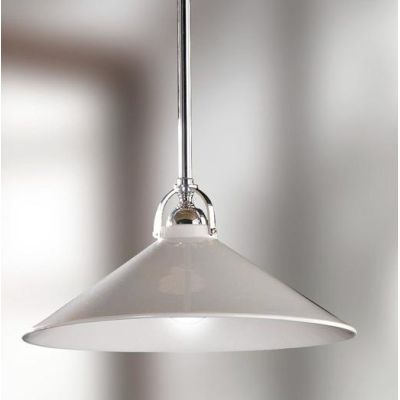 2221.1 SOSPENSIONE MODERNA IN METALLO FINITURA CROMO CON PIATTO IN CERAMICA BIANCA LUCIDA MADE IN ITALY CRISTALENSI CERAMICA - C