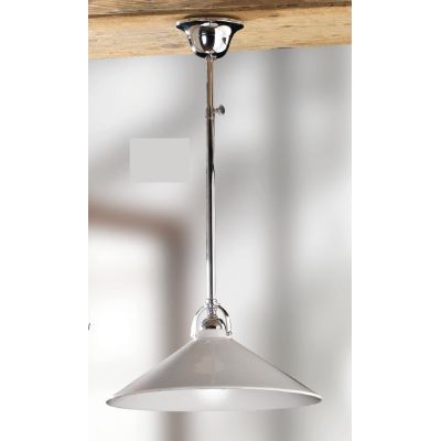 2221.1 SOSPENSIONE MODERNA IN METALLO FINITURA CROMO CON PIATTO IN CERAMICA BIANCA LUCIDA MADE IN ITALY CRISTALENSI CERAMICA - C