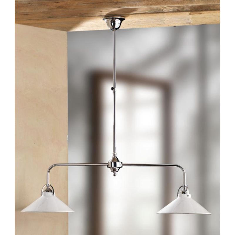 2221.2 BILANCIERE MODERNO 2 LUCI IN METALLO FINITURA CROMO CON PIATTI IN CERAMICA BIANCA LUCIDA MADE IN ITALY CRISTALENSI CERAMI