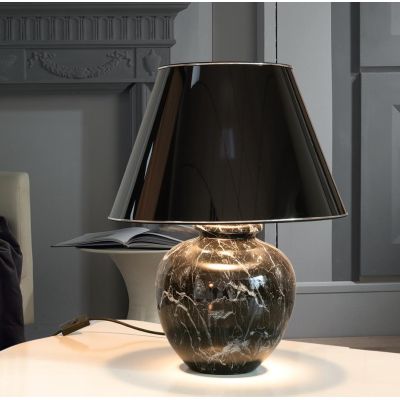 LAMPADA DA TAVOLO IN CERAMICA EFFETTO MARMO CON PARALUME IN PVC MADE IN ITALY RUSTICA DELLA IMAS IMAS - Cristalensi Shop Online
