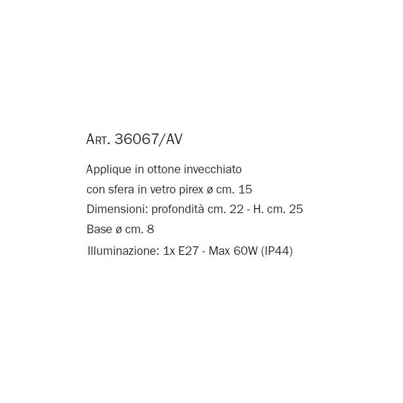 APPLIQUE DA ESTERNO IN OTTONE INVECCHIATO CON SFERA IN VETRO IP44 MADE IN ITALY RUSTICA DELLA IMAS IMAS - Cristalensi Shop Onlin