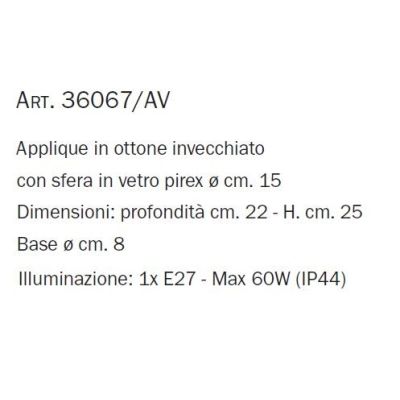 APPLIQUE DA ESTERNO IN OTTONE INVECCHIATO CON SFERA IN VETRO IP44 MADE IN ITALY RUSTICA DELLA IMAS IMAS - Cristalensi Shop Onlin