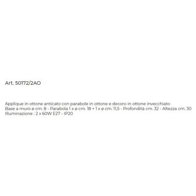 LAMPADA DA PARETE IN OTTONE ANTICATO LUCE SOPRA E SOTTO CON DIFFUSORI CONICI RUSTICA MADE IN ITALY DELLA IMAS IMAS - Cristalensi