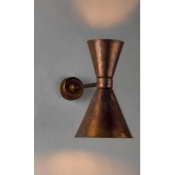 LAMPADA DA PARETE IN OTTONE ANTICATO LUCE SOPRA E SOTTO CON DIFFUSORI CONICI RUSTICA MADE IN ITALY DELLA IMAS IMAS - Cristalensi