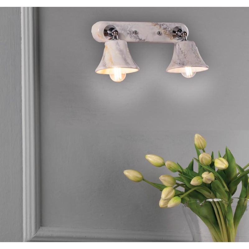 APPLIQUE A 2 LUCI IN TERRACOTTA CON DECORO EFFETTO MARMO SPOT ORIENTABILI RUSTICA MADE IN ITALY IMAS - Cristalensi Shop Online