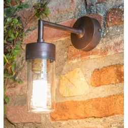 APPLIQUE DA ESTERNO IN OTTONE INVECCHIATO CON CILINDRO IN VETRO IP44 MADE IN ITALY RUSTICA DELLA IMAS IMAS - Cristalensi Shop On
