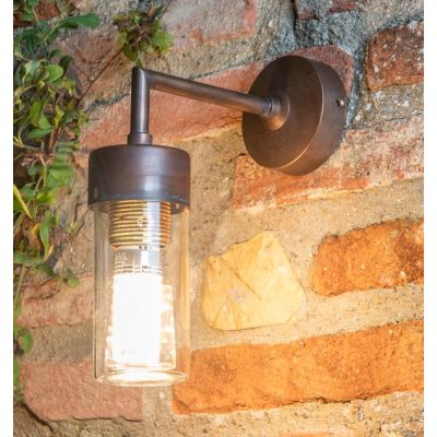 APPLIQUE DA ESTERNO IN OTTONE INVECCHIATO CON CILINDRO IN VETRO IP44 MADE IN ITALY RUSTICA DELLA IMAS IMAS - Cristalensi Shop On
