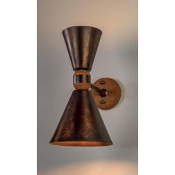 LAMPADA DA PARETE IN OTTONE E CERAMICA LUCE SOPRA E SOTTO CON DIFFUSORI CONICI RUSTICA MADE IN ITALY DELLA IMAS IMAS - Cristalen