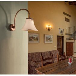 LAMPADA DA PARETE IN OTTONE CON DIFFUSORE IN CERAMICA DECORATA STILE RUSTICO MADE IN ITALY DELLA IMAS IMAS - Cristalensi Shop On 2