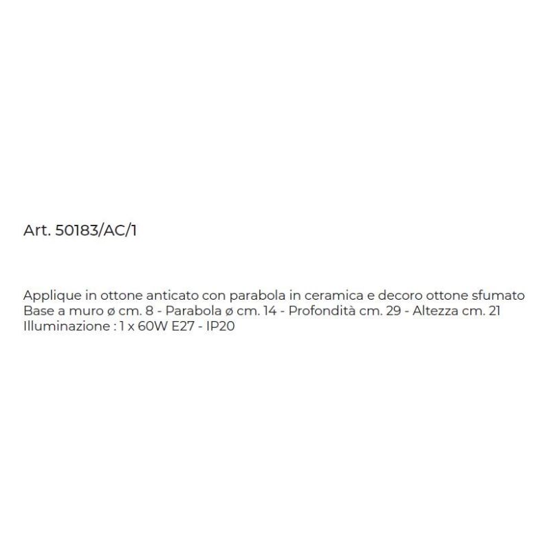 APPLIQUE SALISCENDI IN OTTONE INVECCHIATO E CERAMICA STILE RUSTICO MADE IN ITALY DELLA IMAS IMAS - Cristalensi Shop Online