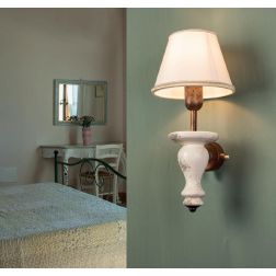 LAMPADA DA PARETE IN CERAMICA E OTTONE CON PARALUME IN STOFFA STILE RUSTICO MADE IN ITALY IMAS IMAS - Cristalensi Shop Online 2