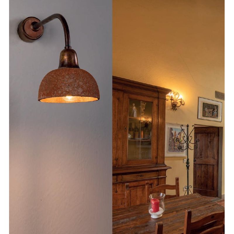 LAMPADA DA PARETE IN CERAMICA DECORATA E OTTONE ANTICATO RUSTICA MADE IN ITALY DELLA IMAS IMAS - Cristalensi Shop Online