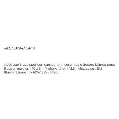 APPLIQUE SPOT RUSTICA IN CERAMICA DECORATA CON SNODO MADE IN ITALY DELLA IMAS IMAS - Cristalensi Shop Online