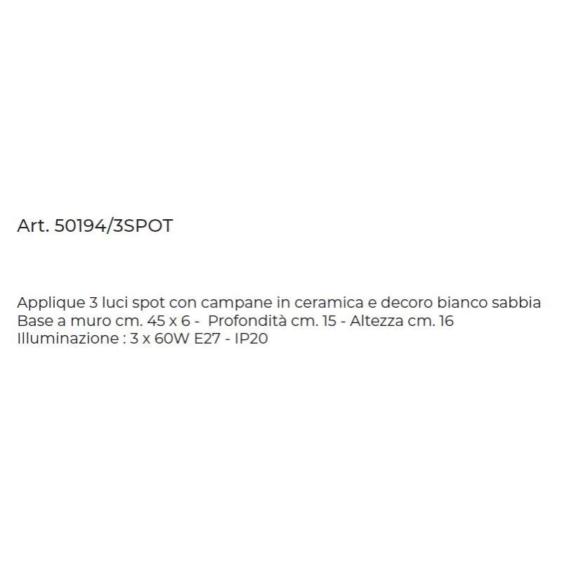 APPLIQUE A 3 SPOT RUSTICA IN CERAMICA DECORATA CON SNODI MADE IN ITALY DELLA IMAS IMAS - Cristalensi Shop Online