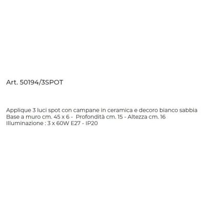 APPLIQUE A 3 SPOT RUSTICA IN CERAMICA DECORATA CON SNODI MADE IN ITALY DELLA IMAS IMAS - Cristalensi Shop Online