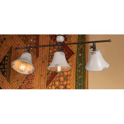 PLAFONIERA LINEARE 3 LUCI RUSTICA IN OTTONE E CERAMICA DECORATA CON SNODI MADE IN ITALY DELLA IMAS IMAS - Cristalensi Shop Onlin