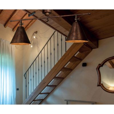 PLAFONIERA LINEARE 2 LUCI RUSTICA IN OTTONE ANTICATO DOTATA DI SNODI MADE IN ITALY DELLA IMAS IMAS - Cristalensi Shop Online