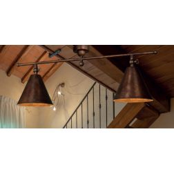 PLAFONIERA LINEARE 2 LUCI RUSTICA IN OTTONE ANTICATO DOTATA DI SNODI MADE IN ITALY DELLA IMAS IMAS - Cristalensi Shop Online