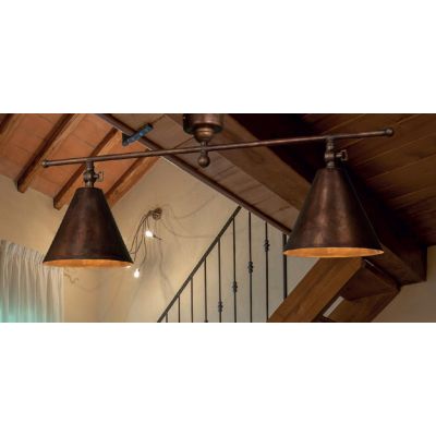 PLAFONIERA LINEARE 2 LUCI RUSTICA IN OTTONE ANTICATO DOTATA DI SNODI MADE IN ITALY DELLA IMAS IMAS - Cristalensi Shop Online