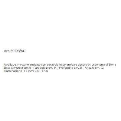APPLIQUE IN OTTONE ANTICATO E CERAMICA DECORATA CON DOPPIO SNODO STILE RUSTICO MADE IN ITALY DELLA IMAS IMAS - Cristalensi Shop