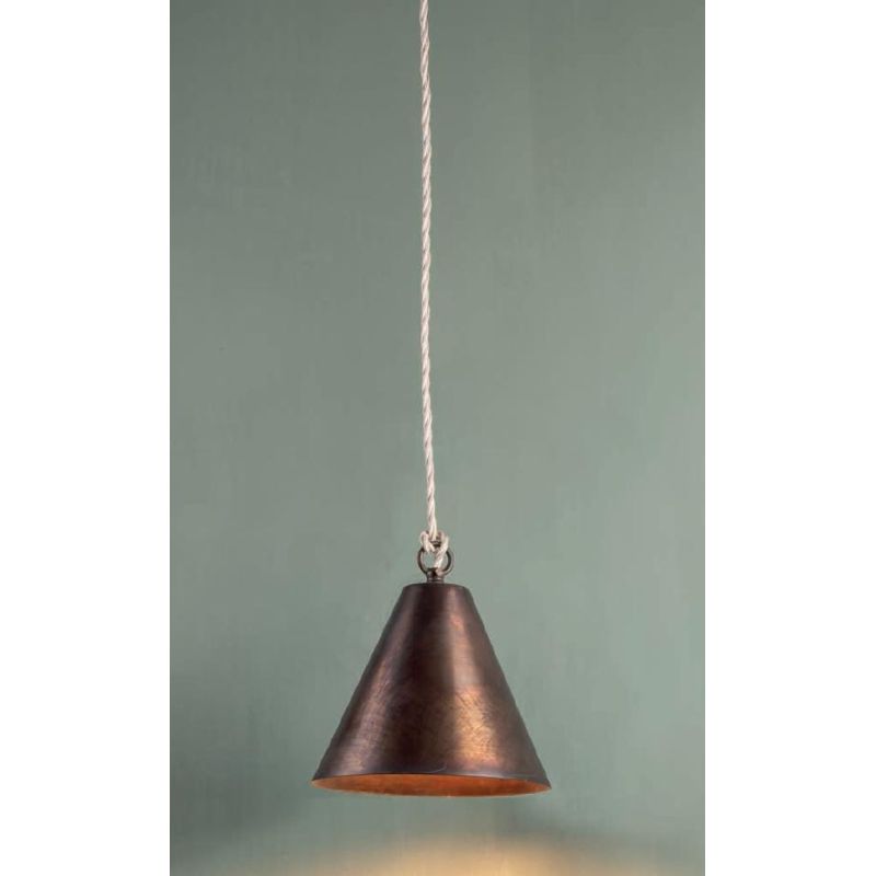 PICCOLA SOSPENSIONE CONICA D18 CM IN OTTONE ANTICATO STILE RUSTICO MADE IN ITALY DELLA IMAS IMAS - Cristalensi Shop Online