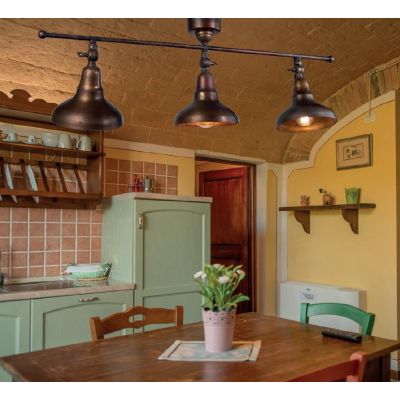 PLAFONIERA LINEARE 3 LUCI RUSTICA IN OTTONE ANTICATO DOTATA DI SNODI MADE IN ITALY DELLA IMAS IMAS - Cristalensi Shop Online