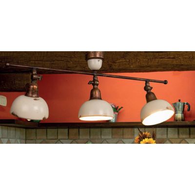 PLAFONIERA LINEARE 3 LUCI RUSTICA IN OTTONE E CERAMICA DOTATA DI SNODI MADE IN ITALY DELLA IMAS IMAS - Cristalensi Shop Online
