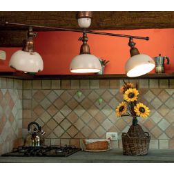 PLAFONIERA LINEARE 3 LUCI RUSTICA IN OTTONE E CERAMICA DOTATA DI SNODI MADE IN ITALY DELLA IMAS IMAS - Cristalensi Shop Online 2