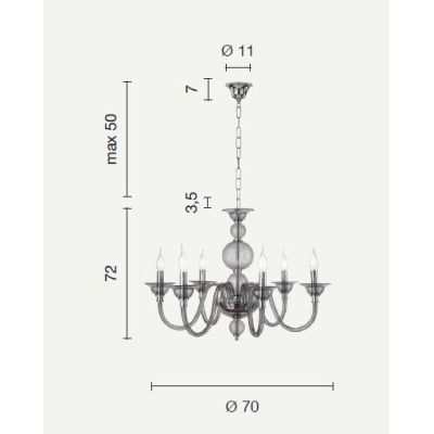 TEBE LAMPADARIO A SOSPENSIONE CLASSICO 6 LUCI IN VETRO LAVORATO A MANO 6 COLORI ONDALUCE ONDALUCE CICIRIELLO - Cristalensi Shop