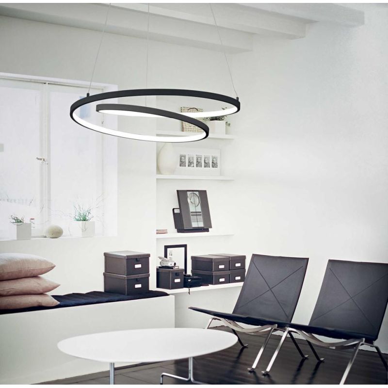 OZ SOSPENSIONE MODERNA A SPIRALE 2 MISURE LED INTEGRATO LUCE 3000K COLORI BIANCO NERO O OTTONE Ideal Lux - Cristalensi Shop Onli