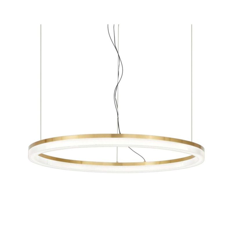 SOSPENSIONE MODERNA 2 MISURE LED INTEGRATO LUCE 3000K IN METALLO FINITURA OTTONE SPAZZOLATO CRISTALENSI - Cristalensi Shop Onlin