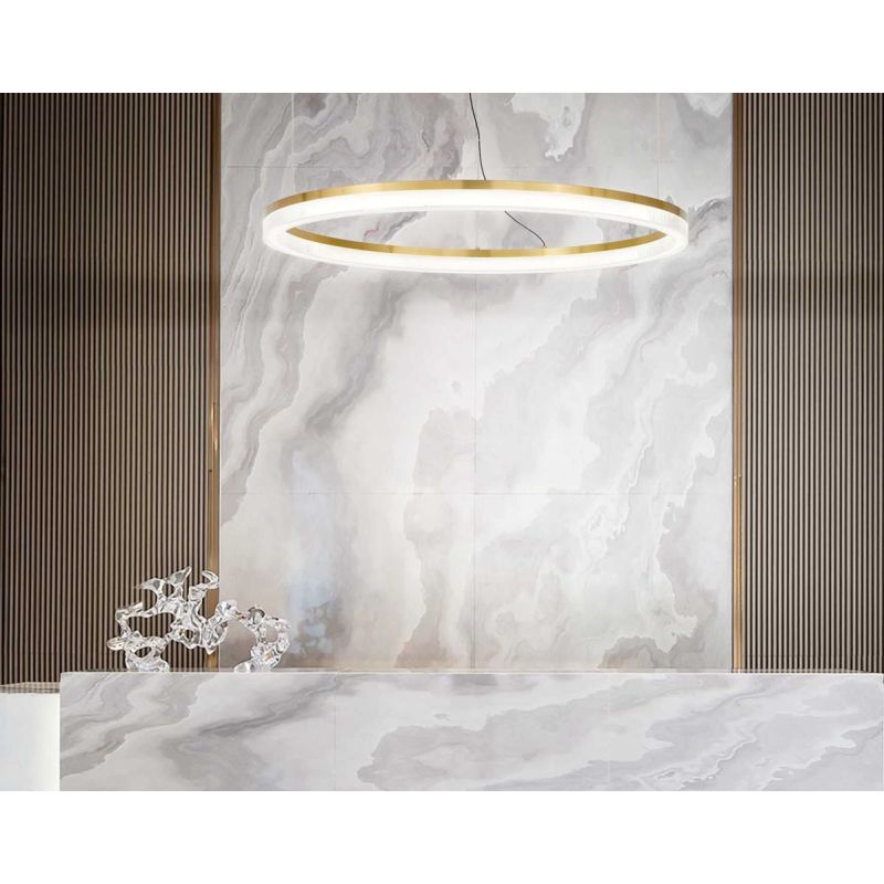 SOSPENSIONE MODERNA 2 MISURE LED INTEGRATO LUCE 3000K IN METALLO FINITURA OTTONE SPAZZOLATO CRISTALENSI - Cristalensi Shop Onlin